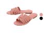 Rosa Damen-Flachsandalen mit verschlungenem Riemendesign, erhältlich in Rosa und Schwarz.