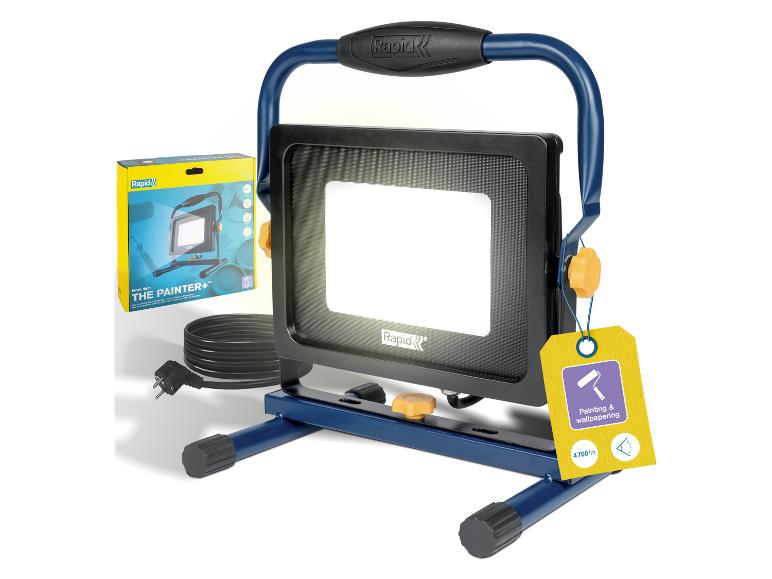 LIVARNO® Arbeitsleuchte »The Painter+« mit Verpackung und Etikett für Maler- und Tapezierarbeiten.