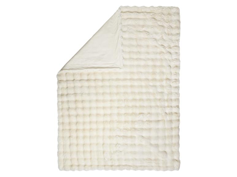 Cremefarbene weiche Kunstpelzdecke mit quadratischem Muster