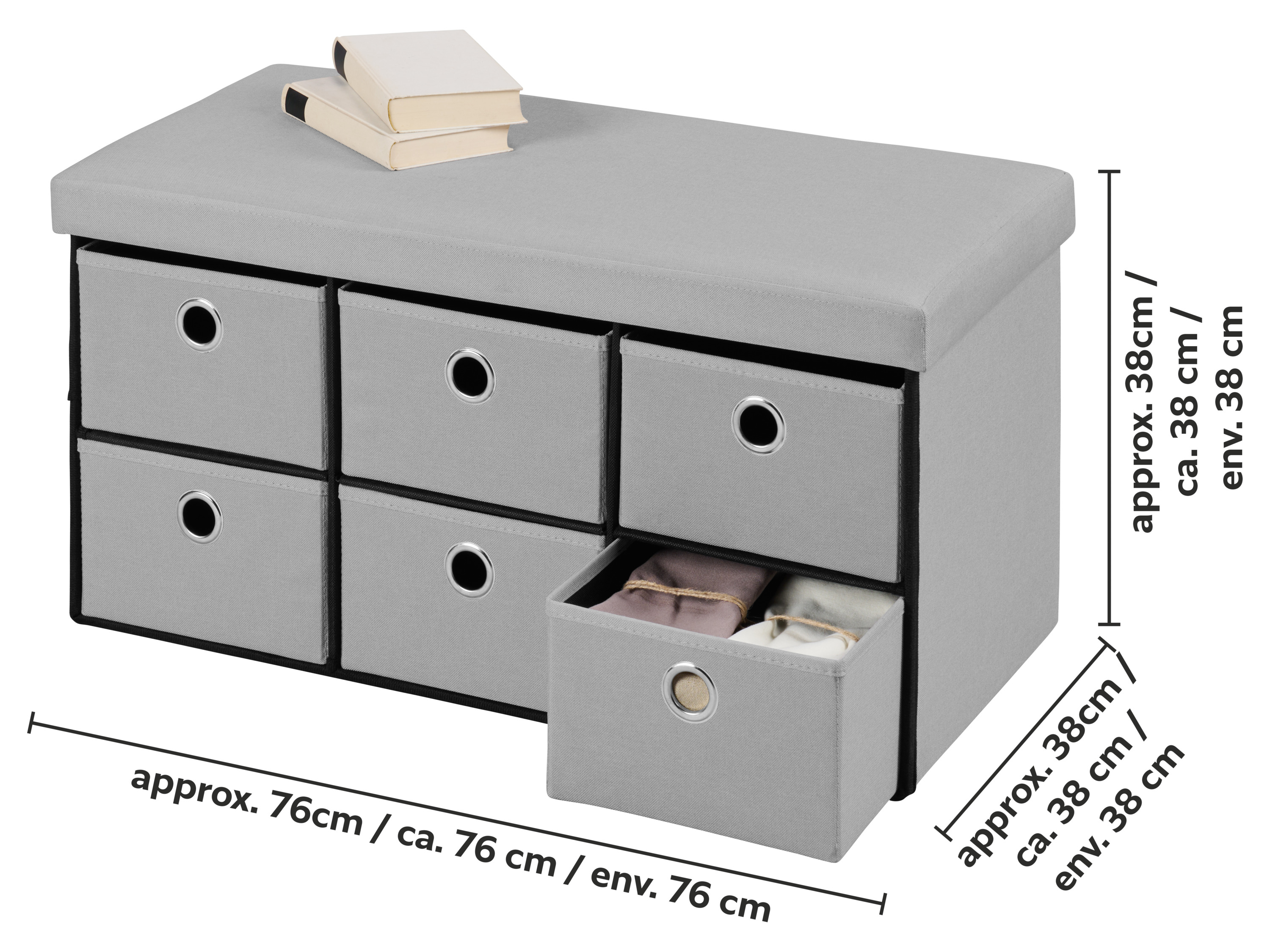 Thumbnail - LIVARNO® Sitzbank faltbar mit 6 Fächern (Hellgrau)