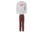 Grauer und rot karierter Pyjama mit dem Text 'LETS STAY IN BED (FOREVER)'.