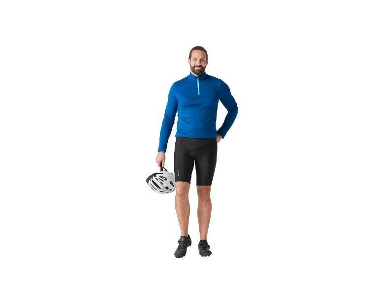 Fahrradkleidung und Helm: Trikot, Radhose.