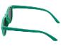 Grüne Sonnenbrille mit dunklen Gläsern, von der Seite gesehen.