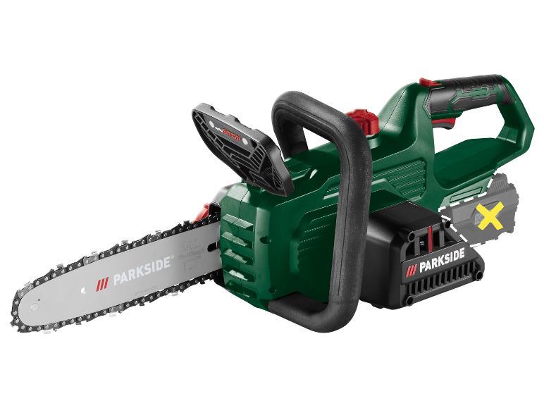 Parkside Akku-Kettensäge in Grün und Schwarz mit Akku.