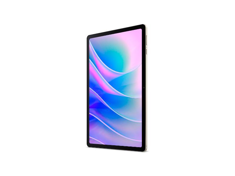 Digitales Tablet mit lebhaftem Farbbildschirm, Seitenansicht.