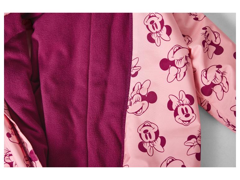Rosa Jacke mit Minnie-Maus-Aufdruck und lila Fleecefutter.