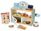 Holzspielzeug-Bäckerei und Café mit Spielessen, Taschenrechner und Geld.