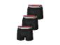Drei schwarze Parkside Boxershorts mit grau-roten Bund.