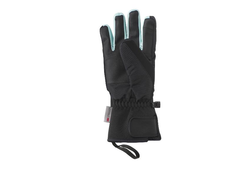 Schwarzer Handschuh mit hellblauen Details und 3M Thinsulate Etikett.