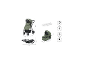 Grüner Kinderwagen mit Babywanne und detaillierten Maßen, max. Gewicht 22 kg.