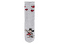 Graue Socken mit Mickey Mouse und roten Herzen