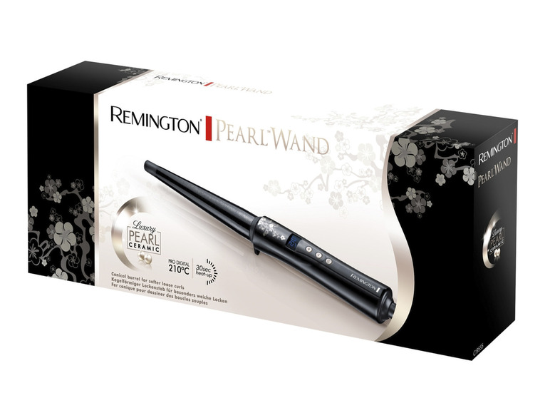 Verpackung eines Remington Pearl Wand Lockenstabs mit konischem Lauf