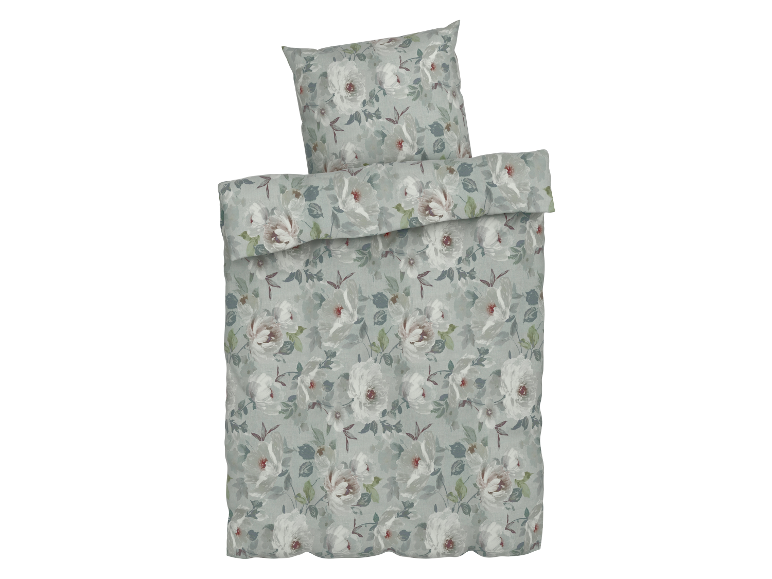 Blumiges Bettwäsche-Set in Grau-Grün.