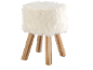 Weißer flauschiger Hocker mit Holzbeinen