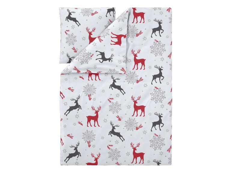 Bettwäsche-Set mit Rentieren und Schneeflocken in Rot, Grau und Weiß