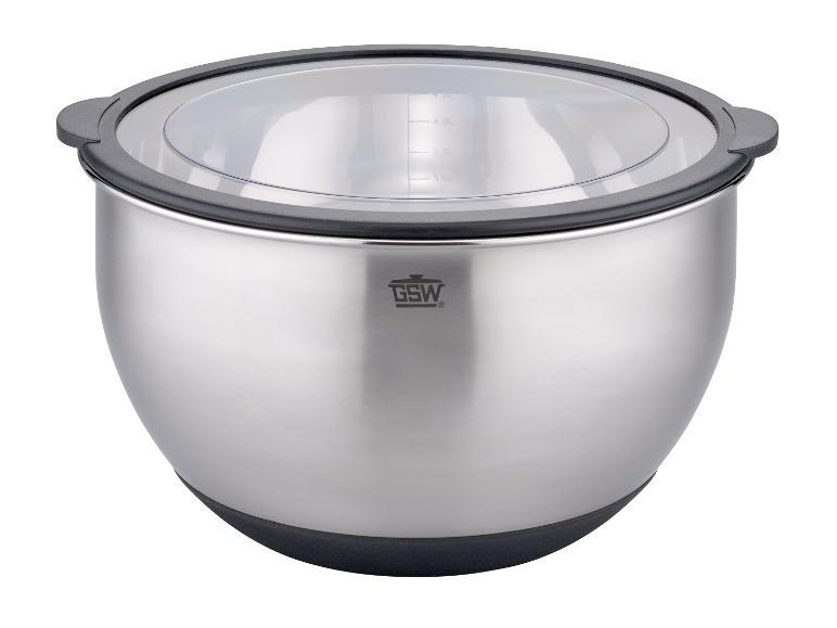 Eine Edelstahlschüssel mit Deckel von GSW.