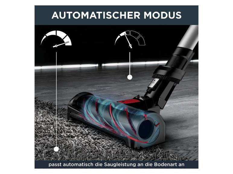 Stielstaubsauger mit Automatikmodus, der die Saugleistung an die Bodenart anpasst.