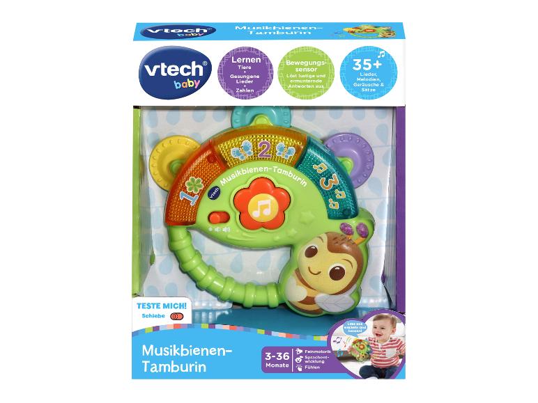 Vtech Baby-Tamburin mit Bienen-Thema, Zahlen, Tieren und Musikfunktionen.