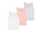 Drei Lupilu Tanktops für Mädchen: gestreift, rosa und grau.