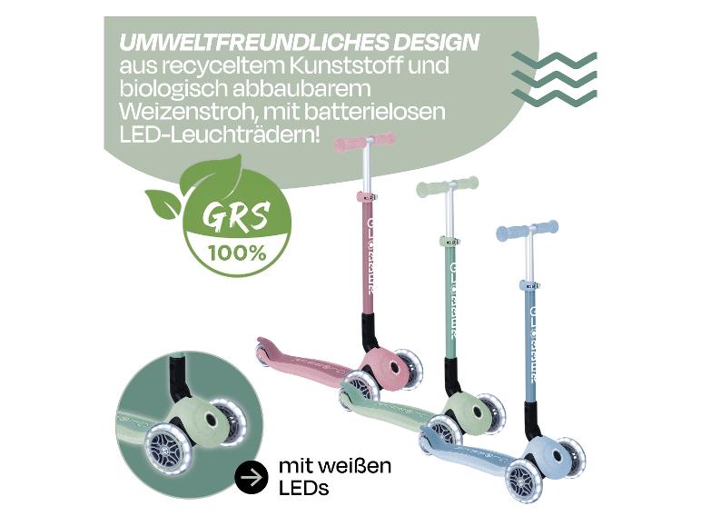 Dreifarbige Roller mit umweltfreundlichem Design aus recyceltem Kunststoff und Weizenstroh, mit weißen LED-Lichtern.