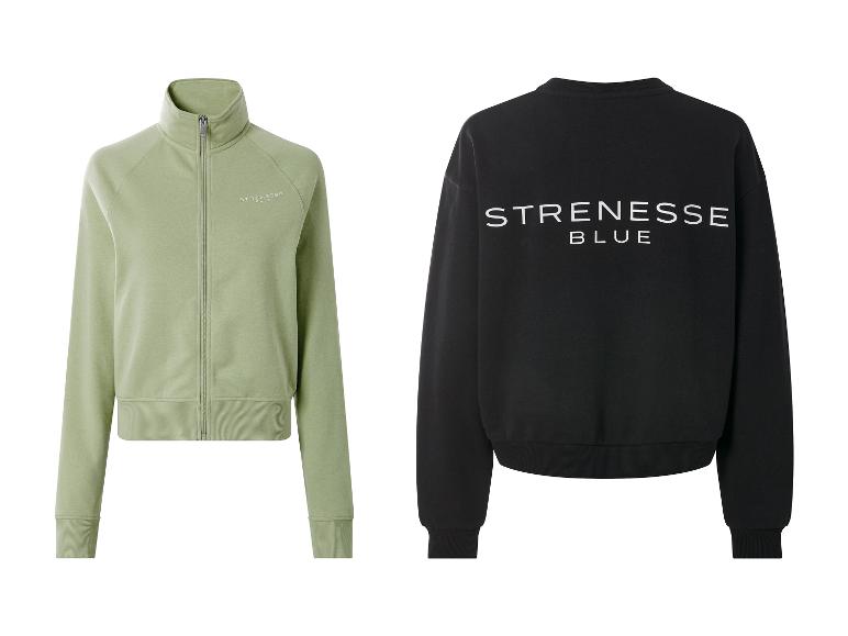 Zwei Sweatshirts: eine hellgrüne Reißverschlussjacke und ein schwarzes Rundhals-Sweatshirt mit weißem Text.
