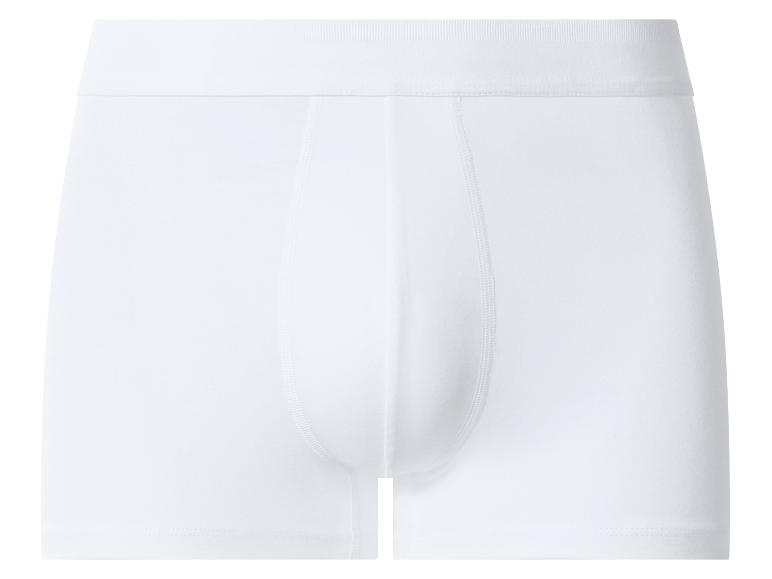 Weiße Herren-Boxershorts mit elastischem Bund.