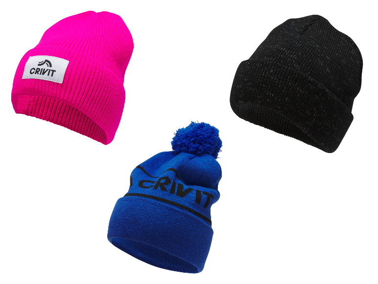 CRIVIT Strickmützen in Pink, Schwarz und Blau mit Bommel