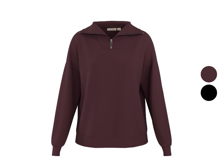 Bordeauxrotes Half-Zip-Sweatshirt mit Kragen, gezeigt mit Farbmustern für Bordeaux und Schwarz.