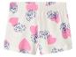 Weiße Shorts mit rosa Herzen und Cartoon-Hundegesichtern
