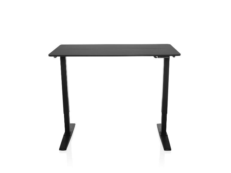 Schwarzer höhenverstellbarer Schreibtisch auf weißem Hintergrund