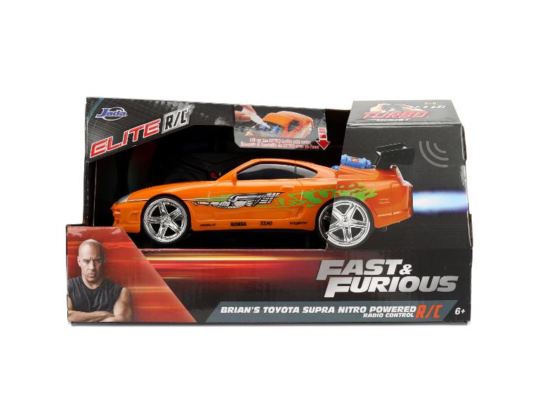 Ein Jada Elite R/C Fast & Furious Brian's Toyota Supra Nitro Powered ferngesteuertes Auto in der Verpackung.