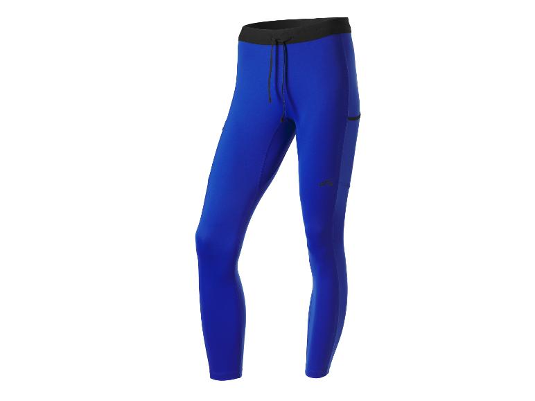 Blaue Sportleggings mit schwarzem Bund und Kordelzug