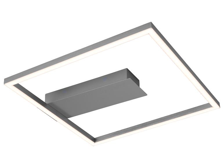 Quadratische silberne LED-Deckenleuchte mit zentralem Element.
