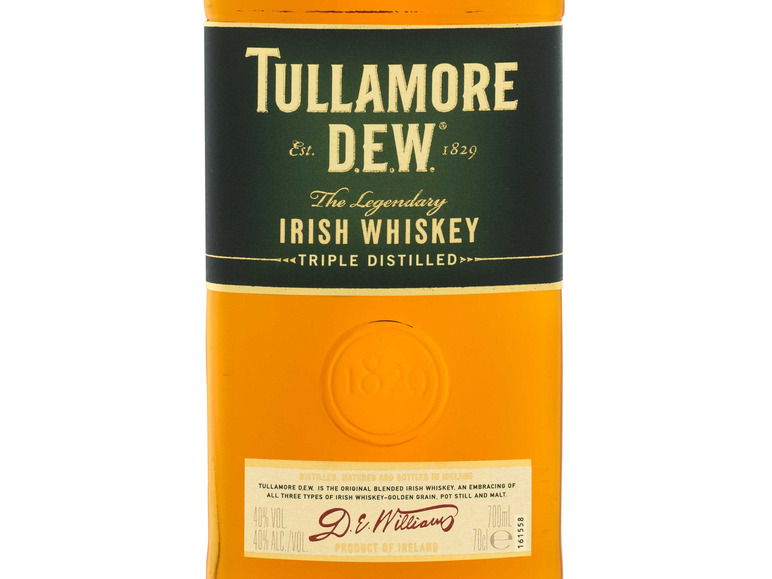 Vol Whiskey 40% Triple Irish Distilled Dew Tullamore