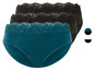 Drei Paar Damenwäsche mit Spitze, zwei schwarze und ein türkisfarbenes.