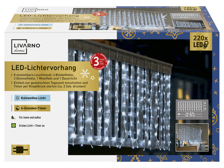 Gehe zu Vollbildansicht: LIVARNO home LED-Lichtervorhang, 8 Leuchtmodi, 220 LEDs - Bild 10