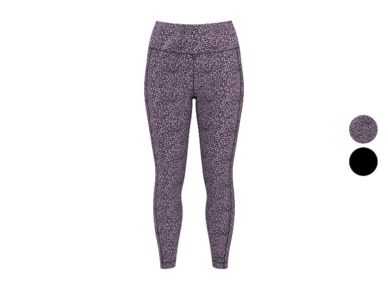 Damen-Leggings mit Leopardenmuster in Lila und Schwarz, mit einer schwarzen Farboption.