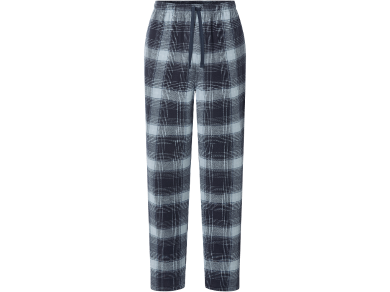 Herren-Pyjamahose im Karomuster in Dunkelblau und Hellblau mit Kordelzug.