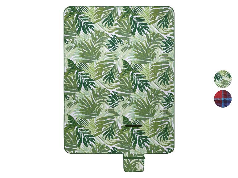 Picknickdecke mit grünem Palmenblattmuster und kleiner Tasche, mit zwei Musteroptionen.