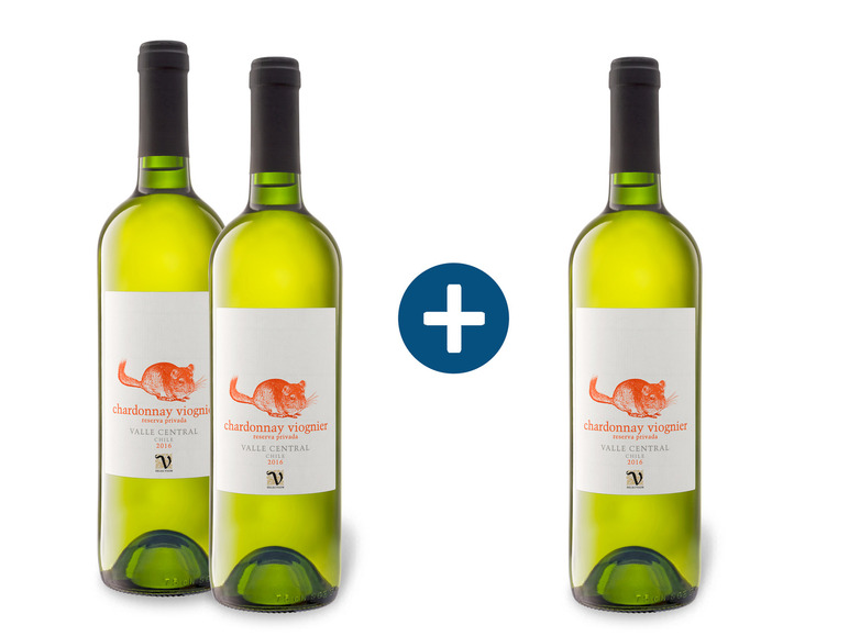 Gehe zu Vollbildansicht: 2+1 Paket VIAJERO Chardonnay-Viognier Reserva Privada Valle Central trocken, Weißwein - Bild 1