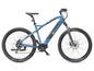 Ein blaues Telefunken E-Mountainbike mit Scheibenbremsen.