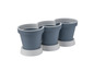 Drei graue Blumentöpfe mit weißen Rändern in einem verbundenen Design.