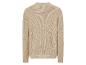 Beigefarbener Strickpullover mit langen Ärmeln.