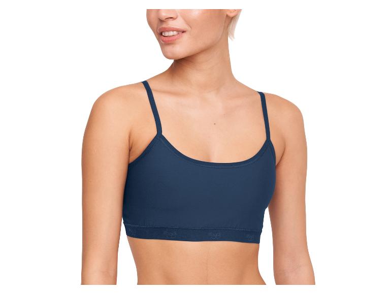 Ein dunkelblauer Sloggi Sport-BH mit dünnen Trägern.