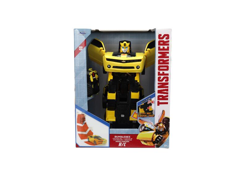 Gelbes Transformers Bumblebee Spielzeug in Box, mit Funkfernsteuerungsfunktion.