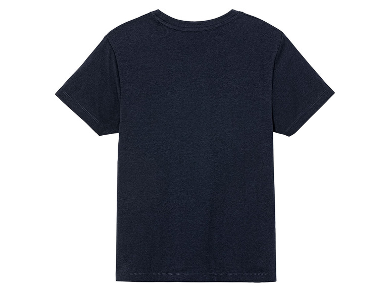 Ein dunkelblaues T-Shirt mit kurzen Ärmeln.