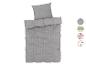 Graue Bettwäsche mit vertikalen Streifen, inklusive passendem Kissenbezug.