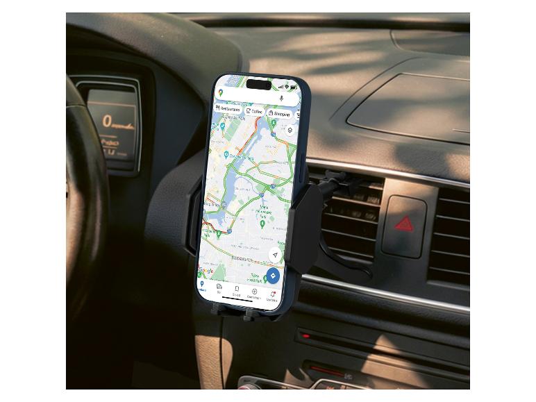 Autotelefonhalterung mit einem Telefon, das eine Navigationskarte anzeigt.