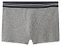 Graue Baumwoll-Boxershorts mit schwarzem Gummibund und weißen Streifen.