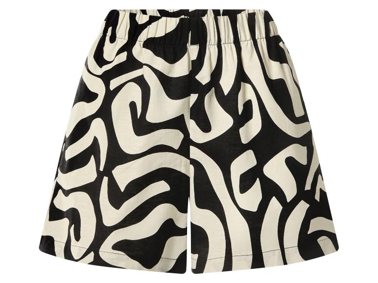 Damen-Shorts mit schwarz-weißem abstraktem Muster und elastischem Bund.